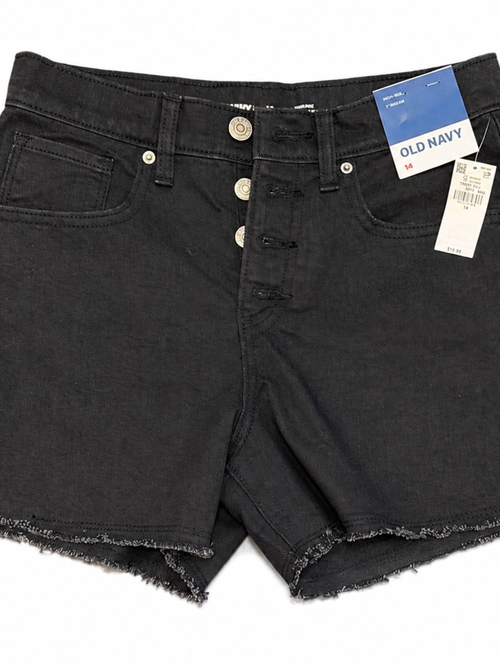 Old Navy Girls Size 14 Black High-Rise Denim Shorts 3” Inseam Raw Hem NWT